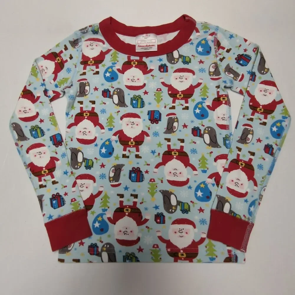 Hanna Andersson Blue Red Santa Organic Cotton Pajamas - Size 120 6/7